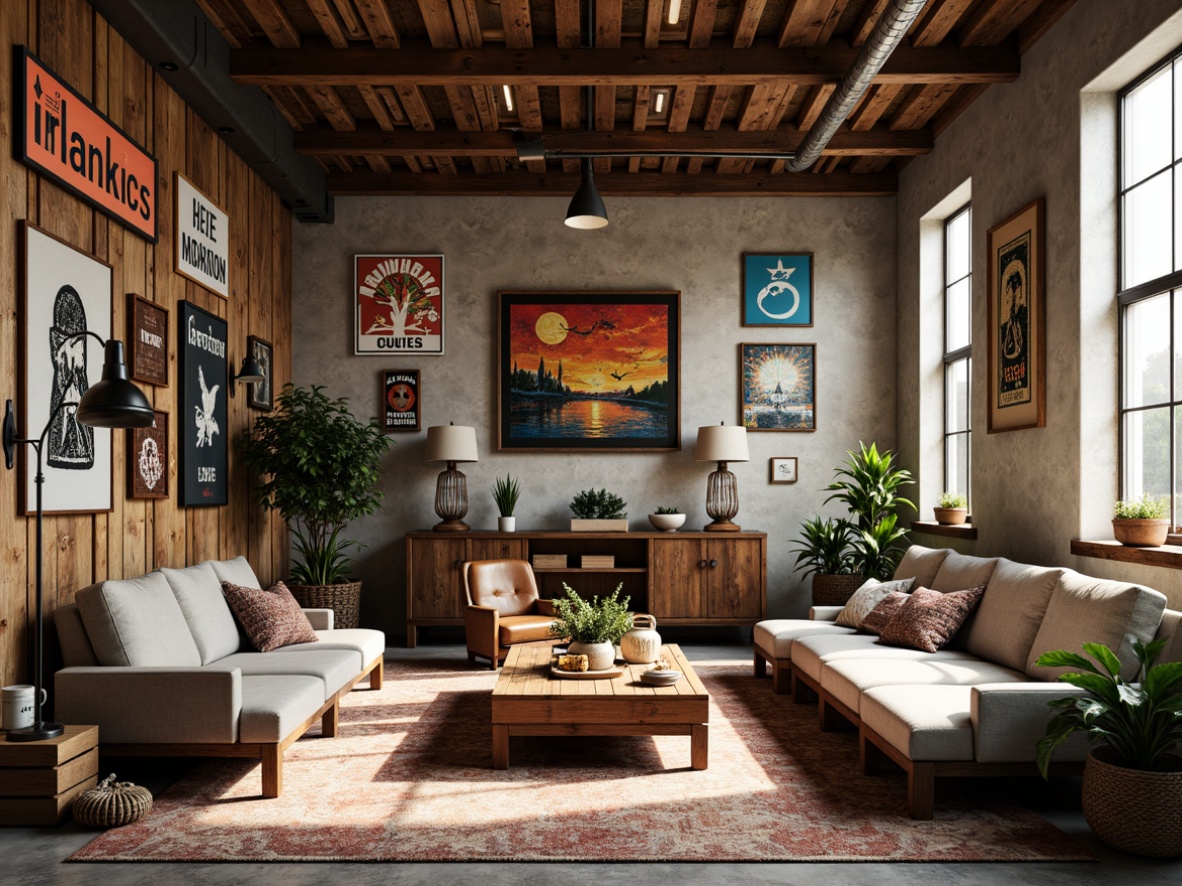 Prompt: Eclectic family garage, vintage signs, distressed wood walls, industrial metal beams, colorful abstract artwork, mismatched furniture pieces, plush area rugs, oversized lanterns, reclaimed wooden crates, woven baskets, eclectic decorative accents, warm cozy lighting, shallow depth of field, 1/1 composition, realistic textures, ambient occlusion.