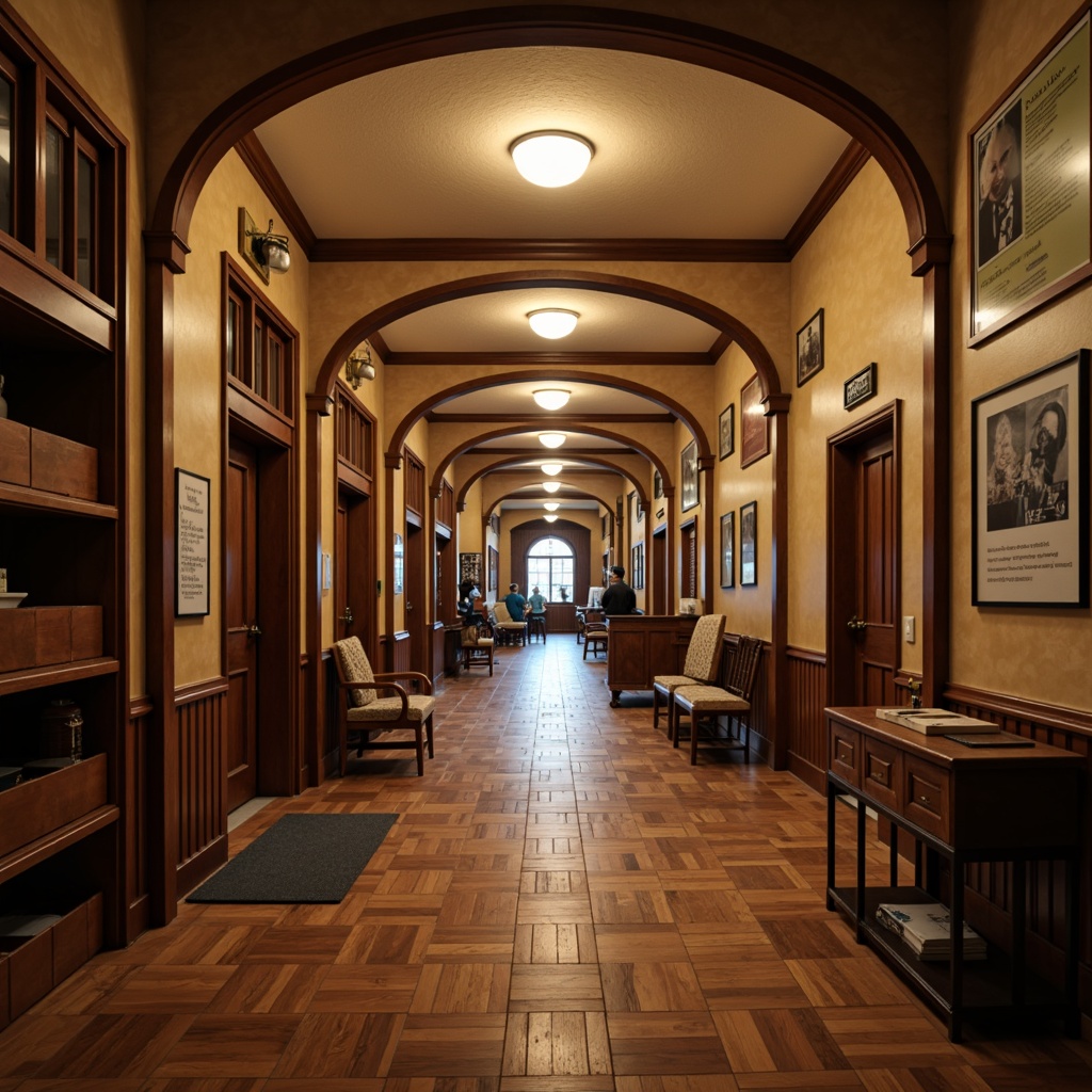 Prompt: Warm traditional school hallway, rich wooden flooring, dark-stained oak panels, vintage-inspired educational posters, classic lockers, comfortable carpeted areas, soft warm lighting, natural stone accents, elegant archways, ornate ceilings, refined furniture pieces, sophisticated color palette, subtle texture variations, shallow depth of field, 1/2 composition, realistic renderings, ambient occlusion.