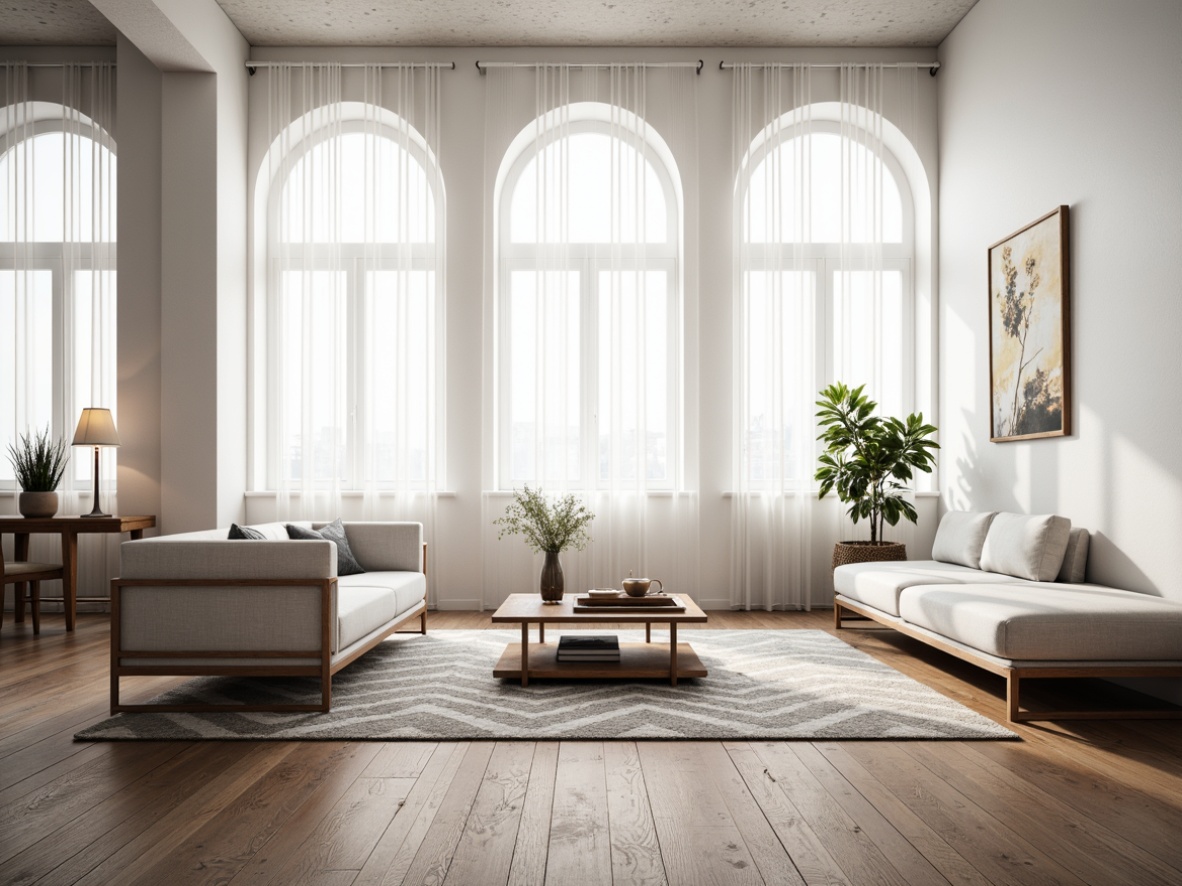 Prompt: Simple living room, minimalist furniture, sleek low-profile sofas, polished wooden coffee tables, geometric-patterned rugs, monochromatic color scheme, abundant natural light, floor-to-ceiling windows, sheer white curtains, subtle textures, Scandinavian-inspired decor, industrial-chic accents, metallic tones, urban loft atmosphere, soft warm lighting, shallow depth of field, 1/1 composition, realistic renderings.