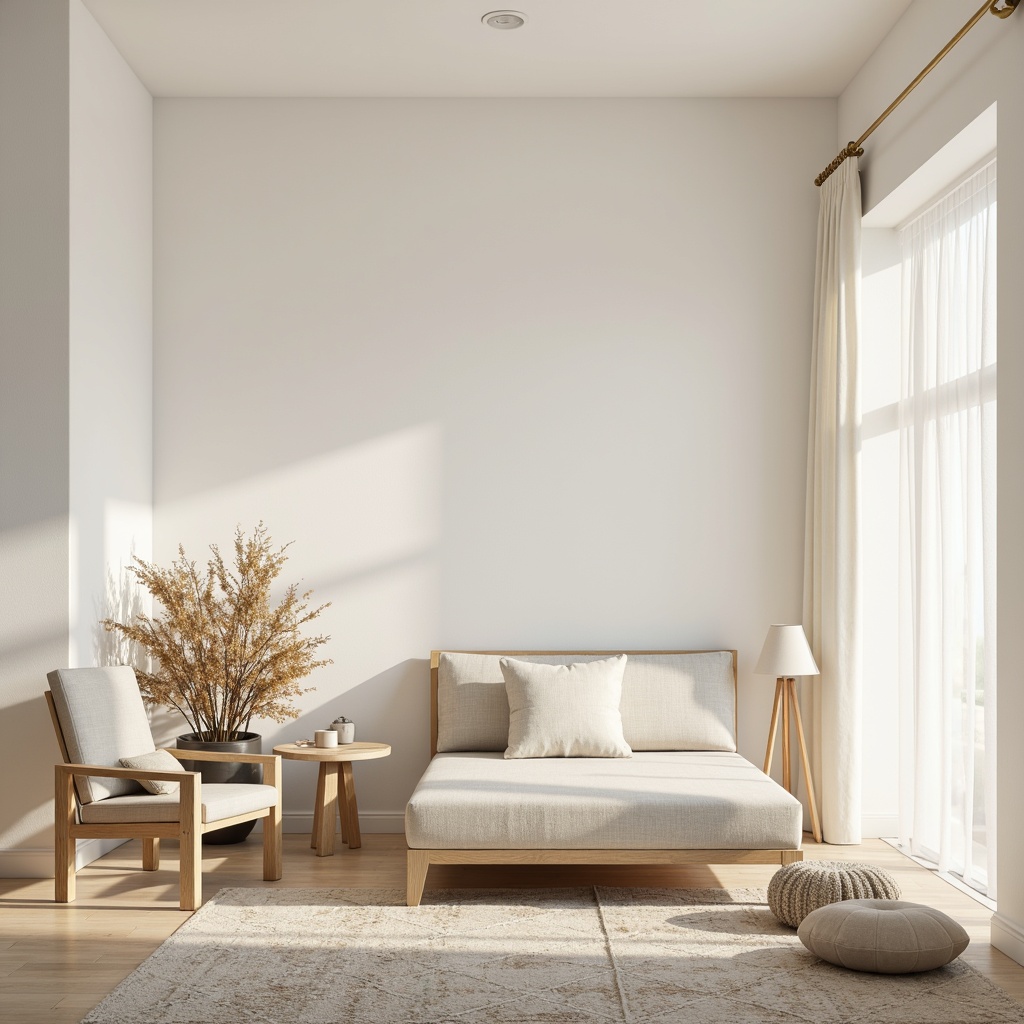 Prompt: Soft creamy whites, gentle pastel hues, calming light grays, warm beige tones, subtle wood textures, minimalist furniture designs, simple geometric shapes, delicate patterns, soft fabric materials, cozy rugs, natural light, airy atmosphere, 1/1 composition, shallow depth of field, realistic rendering, ambient occlusion.Please let me know if this meets your requirements!