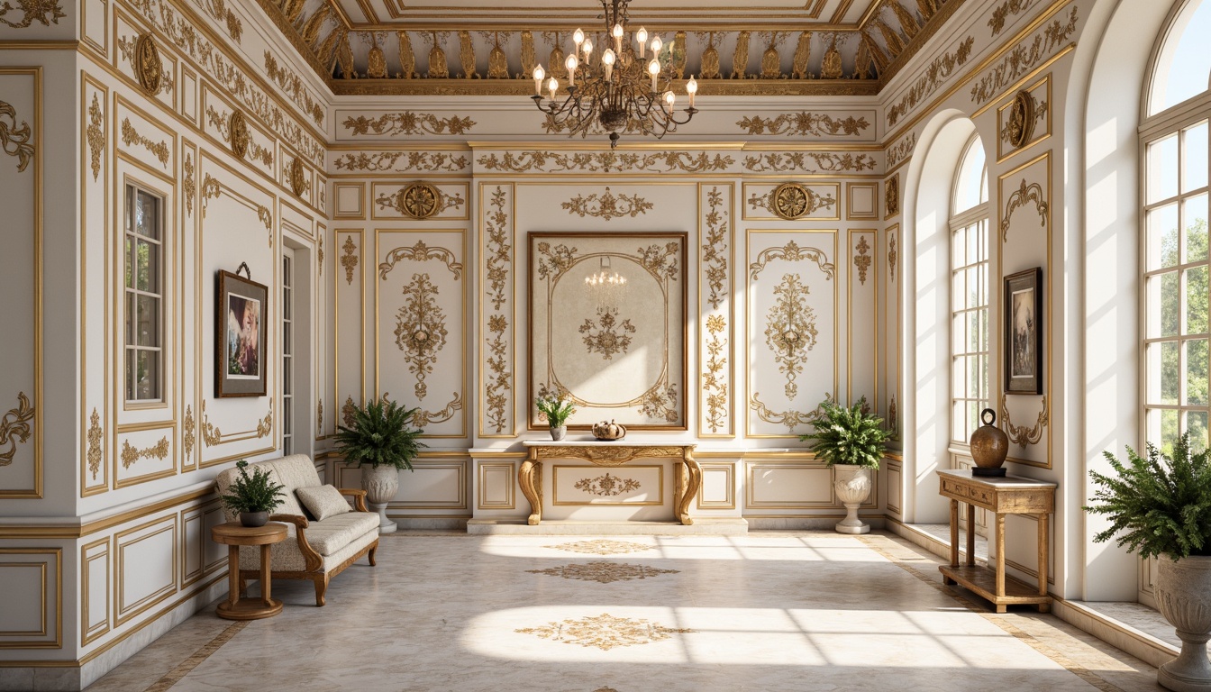 Prompt: Intricate ornate tile designs, Rococo style, pastel colors, soft gold accents, delicate florals, curved lines, ornamental details, luxurious feel, high-contrast textures, warm ambient lighting, shallow depth of field, 1/1 composition, realistic reflections, marble-like surfaces, lavish decorations, elegant furnishings, classic European architecture, grand interior spaces, opulent materials, exquisite craftsmanship.