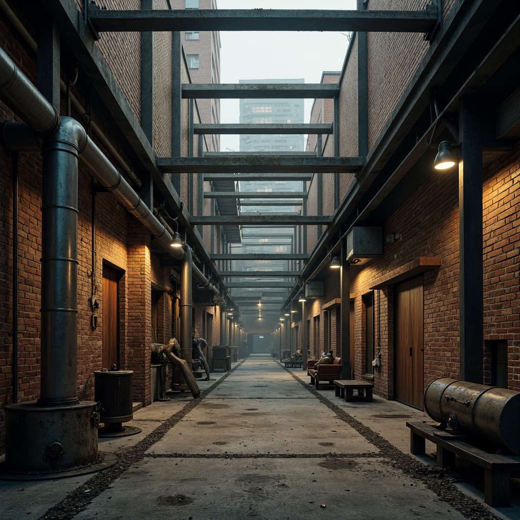 Prompt: Rustic industrial backdrop, exposed brick walls, metal beams, reclaimed wood accents, vintage machinery parts, distressed textures, urban cityscape, moody lighting, atmospheric fog, shallow depth of field, 1/1 composition, symmetrical framing, brutalist architecture, functional pipes, industrial-style lamps, metallic color palette, gritty concrete floors, urban decay, abandoned factory setting, cinematic mood.