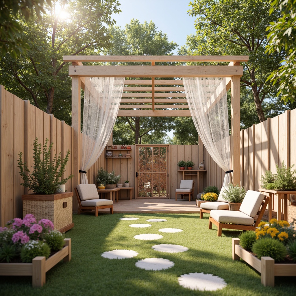 Prompt: Whimsical kindergarten playground, vintage distressed wood, soft pastel colors, floral patterns, lace curtains, rusty metal gates, woven wicker furniture, plush toy storage, artificial turf, blooming flower boxes, butterflies, sunny afternoon, warm soft lighting, shallow depth of field, 1/1 composition, romantic misty atmosphere, natural textures, ambient occlusion.