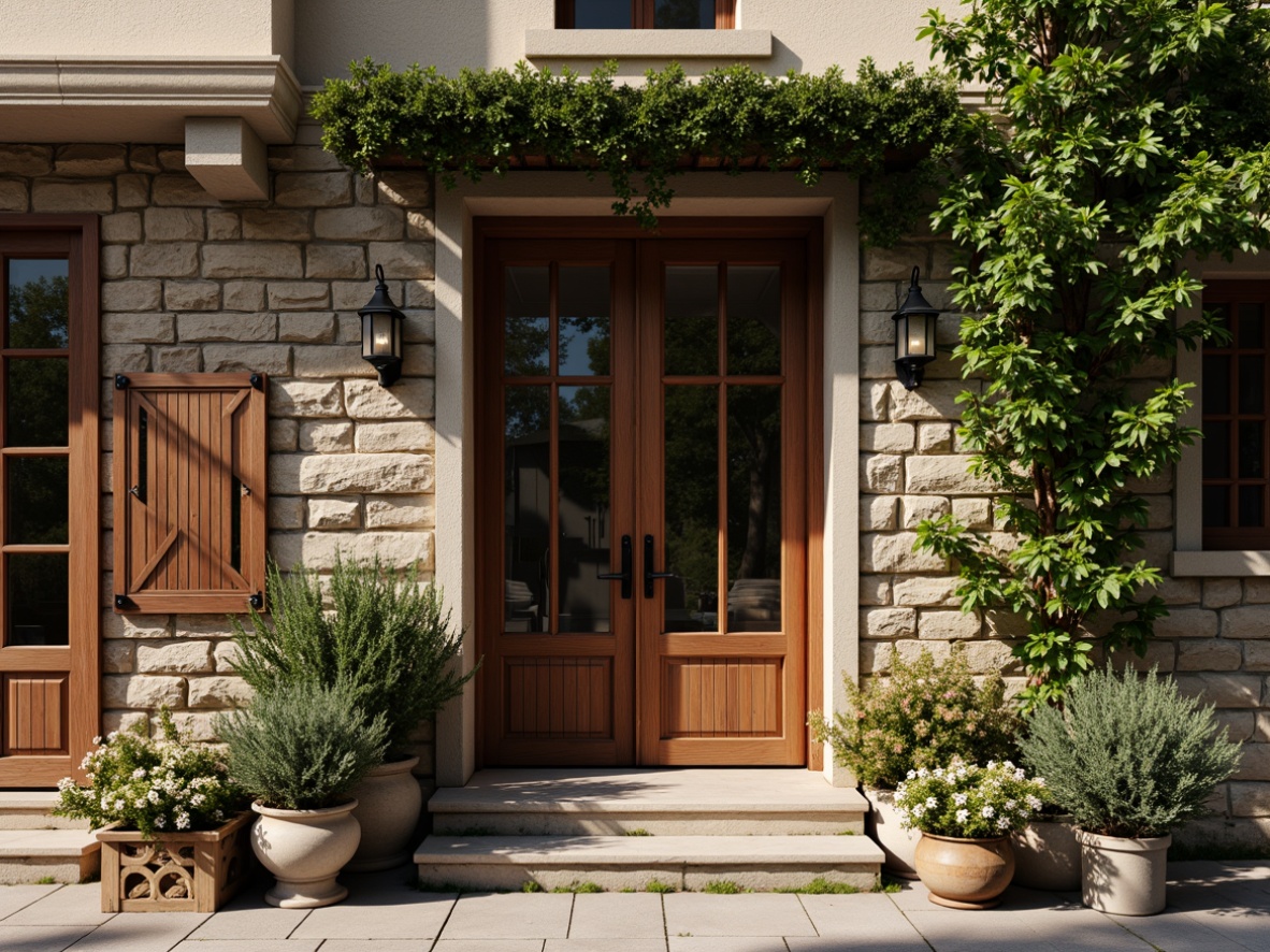 Prompt: Cozy building facade, rustic stone walls, ivy-covered surfaces, wooden accents, distressed finishes, earthy color palette, natural textures, ornate metalwork, vintage-inspired decorations, soft warm lighting, shallow depth of field, 3/4 composition, panoramic view, realistic renderings, ambient occlusion.