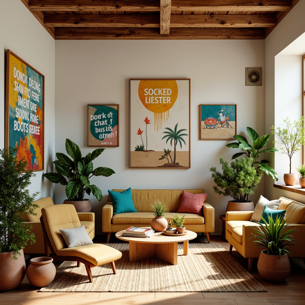 Prompt: Vibrant artistic studio, eclectic furniture, bold brushstrokes, abstract canvases, inspirational quotes, natural wood accents, earthy terracotta pots, lush greenery, warm beige walls, creamy white surfaces, rich turquoise accents, soothing blue undertones, golden lighting, shallow depth of field, 1/2 composition, soft focus, realistic textures, ambient occlusion.