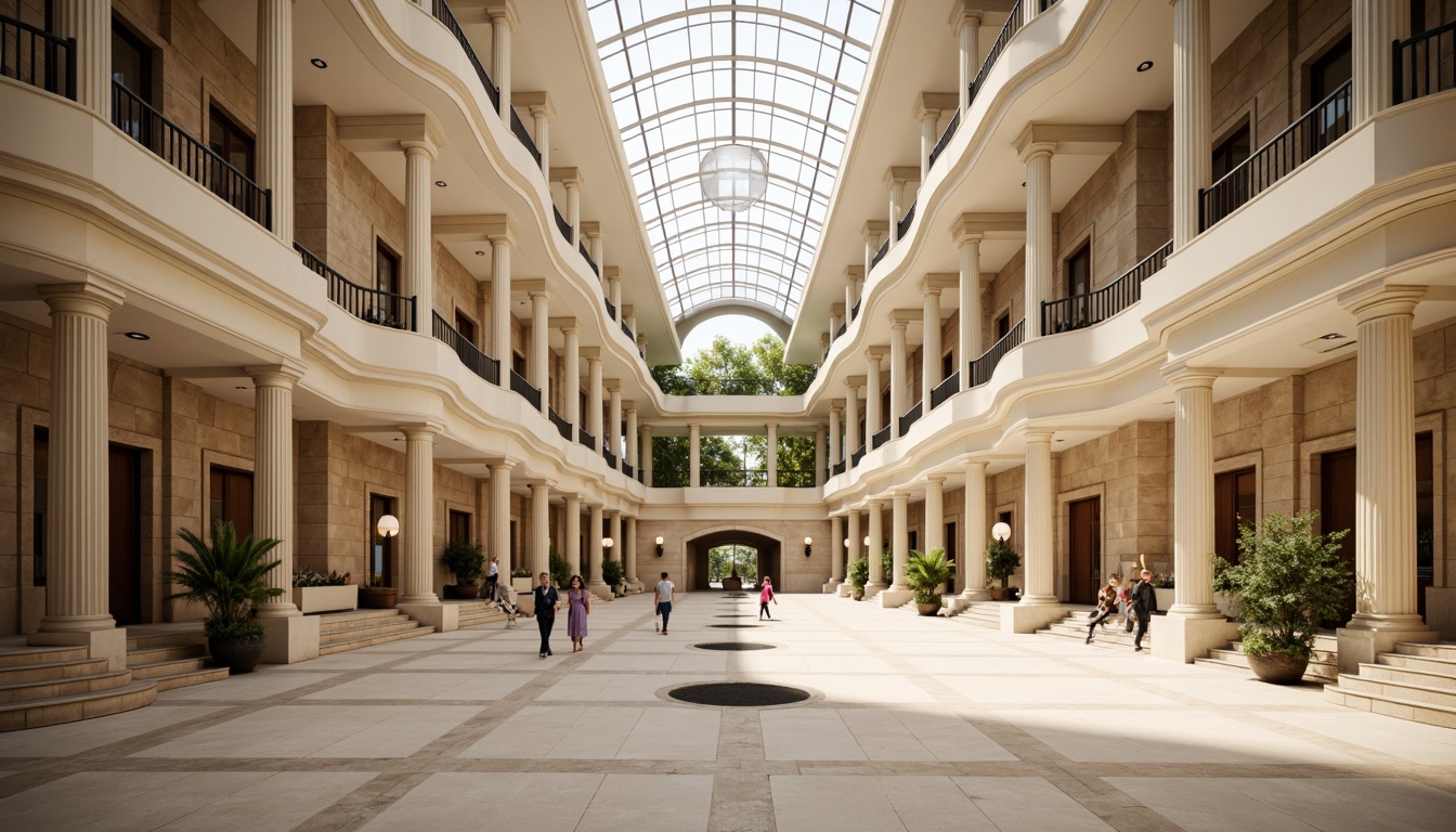 Prompt: Grand courthouse interior, high ceilings, elegant columns, ornate moldings, polished marble floors, spacious atriums, clerestory windows, skylights, transparent glass roofs, minimal obstructions, open floor plans, curved staircases, natural stone walls, warm beige tones, soft diffused lighting, subtle shadows, 1/1 composition, realistic reflections, ambient occlusion.