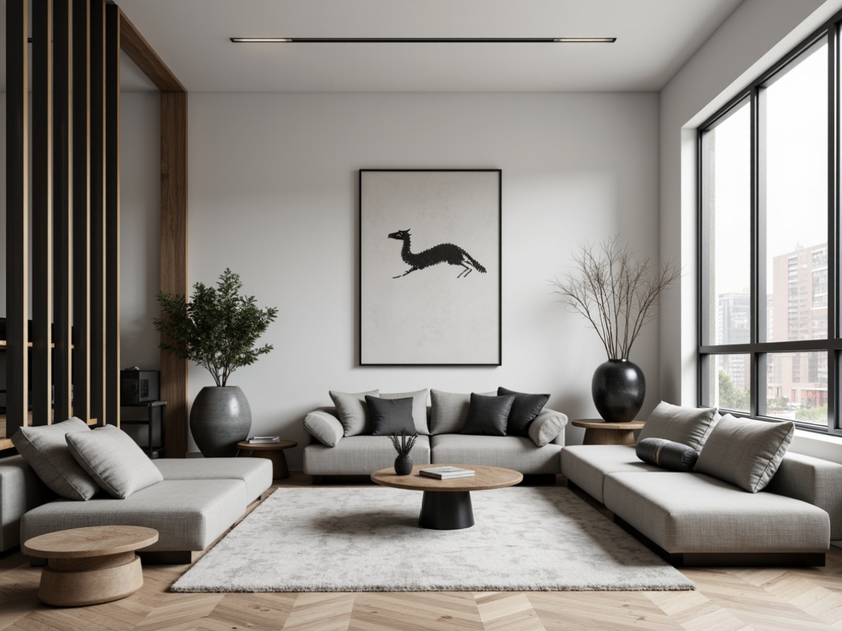 Prompt: Monochromatic minimalist interior, sleek low-profile furniture, sparse decor, empty space, natural light, wooden floors, matte black accents, geometric shapes, functional simplicity, Scandinavian-inspired design, minimal ornamentation, calm atmosphere, soft warm lighting, shallow depth of field, 1/1 composition, realistic textures, ambient occlusion.