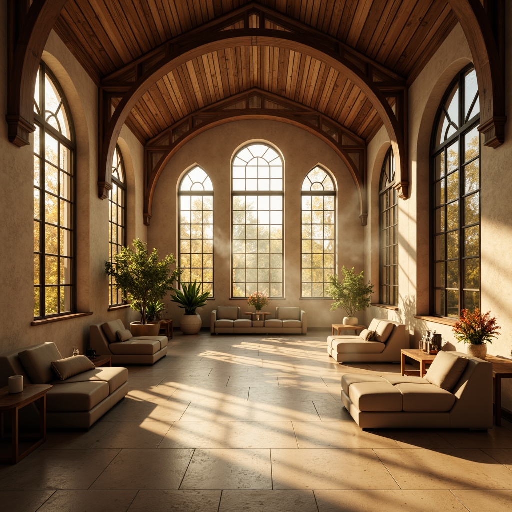 Prompt: Elegant clinic interior, rich wood accents, ornate gothic arches, cream-colored stone walls, stained glass windows, warm beige floors, soft golden lighting, subtle texture overlays, mysterious atmospheric fog, cinematic shallow depth of field, 2/3 composition, dramatic high contrast, realistic materials, ambient occlusion.