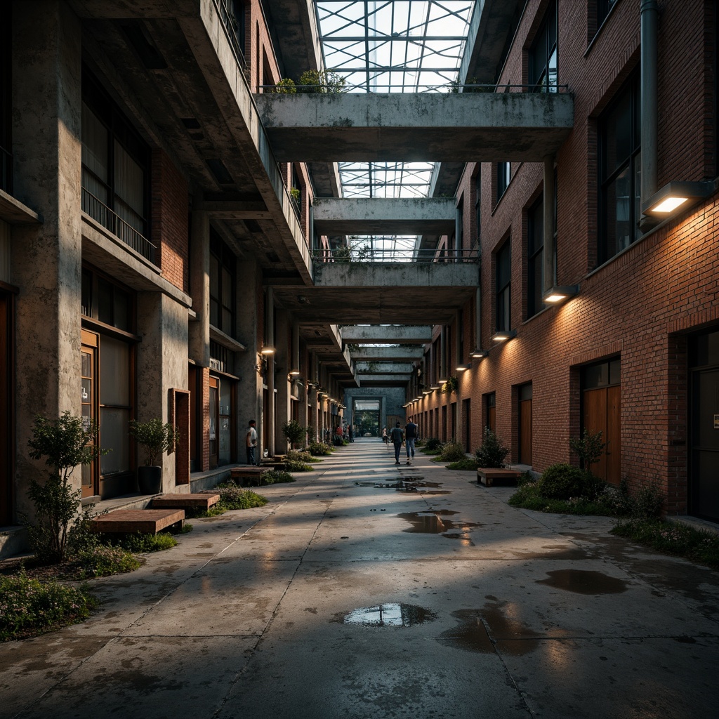 Prompt: Edgy urban landscape, abandoned factories, rusty metal pipes, concrete textures, reclaimed wood accents, exposed brick walls, industrial-style lighting fixtures, metal beams, distressed finishes, urban decay, gritty atmosphere, cinematic mood, high-contrast colors, dramatic shadows, bold composition, dynamic angles, moody ambient lighting, abstract geometric patterns.