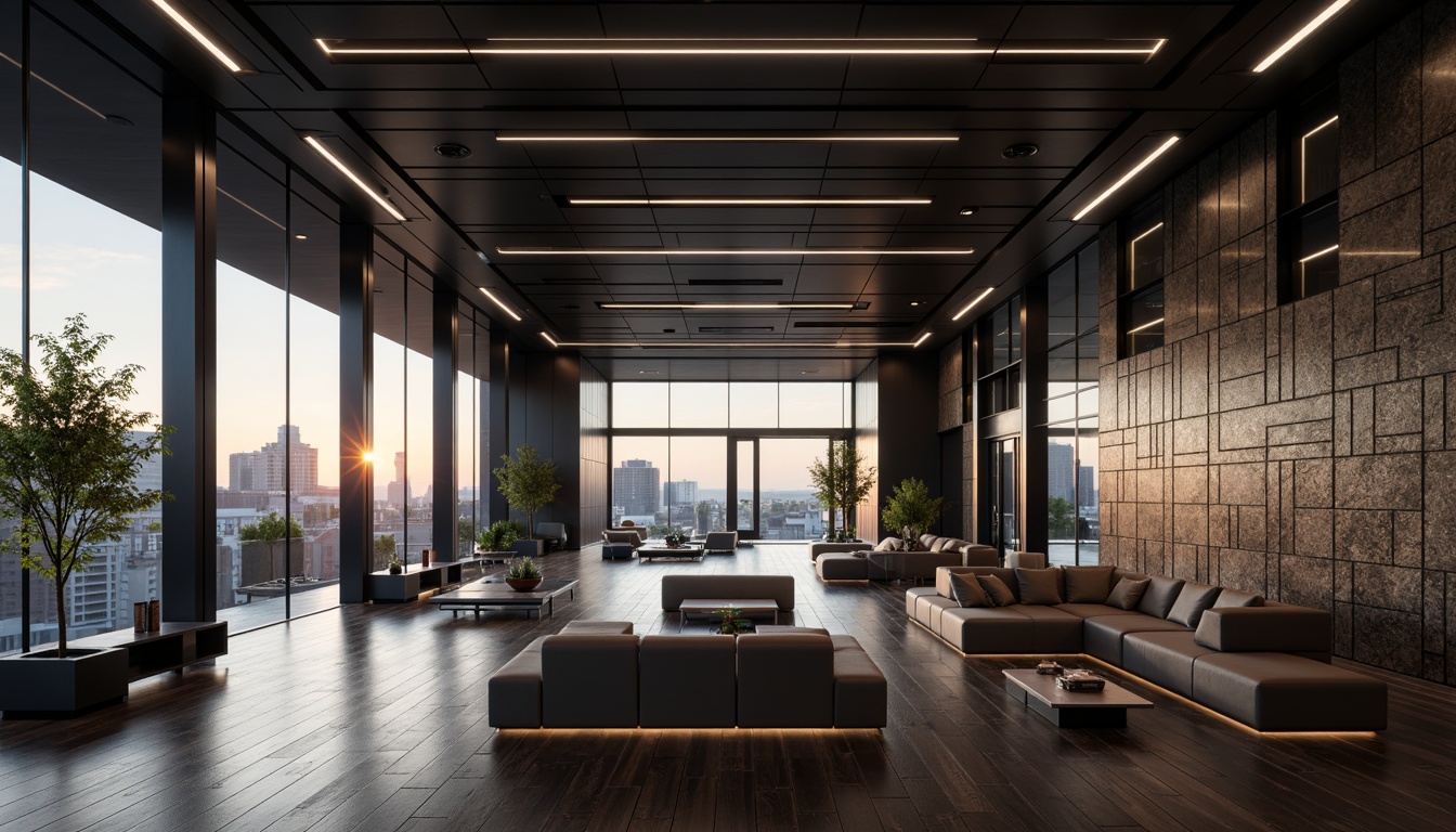 Prompt: Sleek modern interior, minimalist decor, clean lines, monochromatic color scheme, polished chrome accents, glossy wood flooring, floor-to-ceiling windows, natural daylight, soft warm glow, recessed lighting, hidden LED strips, ambient indirect illumination, 3D textured walls, geometric patterns, metallic sheen, futuristic ambiance, cinematic mood lighting, high-contrast shadows, dramatic focal points, layered lighting effects, realistic reflections, subtle color gradations.