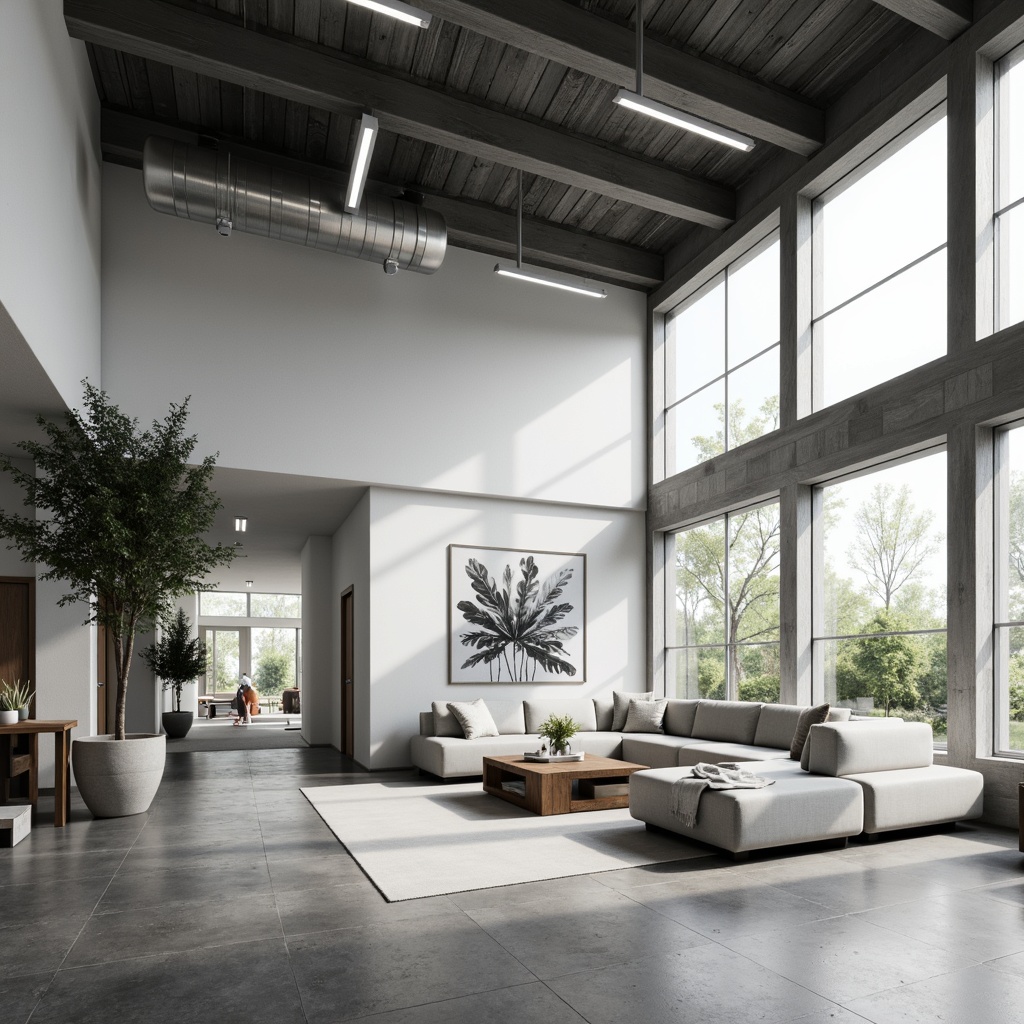 Prompt: Minimalist open space, sleek lines, monochromatic color scheme, polished concrete floors, minimalist furniture, sparse greenery, industrial lighting fixtures, geometric shapes, abstract art pieces, floor-to-ceiling windows, abundant natural light, subtle textures, soft shadows, shallow depth of field, 1/1 composition, realistic rendering, ambient occlusion.