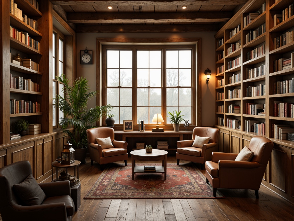 Prompt: Cozy bookstore interior, warm beige walls, rich walnut wood shelves, vintage leather armchairs, soft golden lighting, earthy tone book spines, natural fiber rugs, comfortable reading nooks, aromatic coffee scents, rustic metal lanterns, distressed wooden tables, classic literary quotes, atmospheric foggy day, shallow depth of field, 1/1 composition, warm color palette, realistic textures, ambient occlusion.