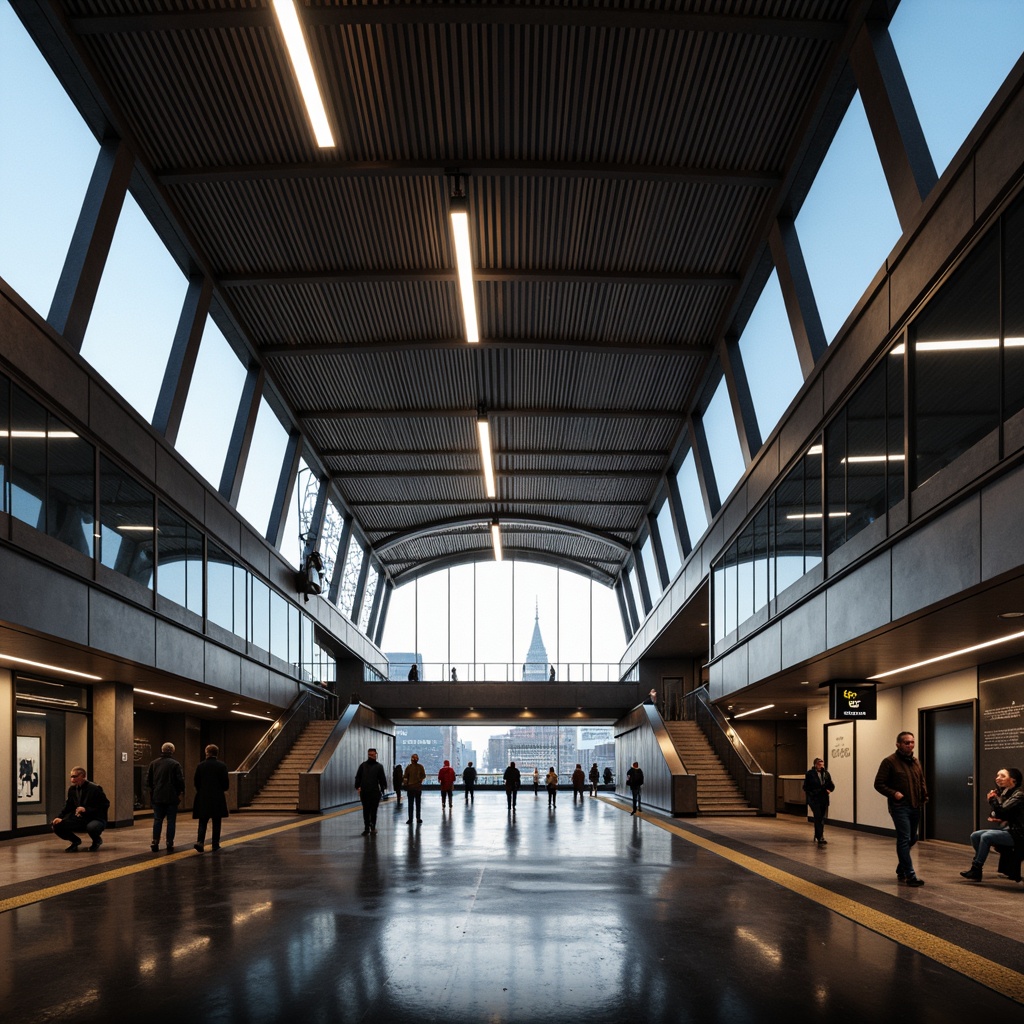 Prompt: Futuristic train station interior, sleek modern architecture, high ceilings, grand staircases, advanced LED lighting systems, suspended linear fixtures, minimalist design, energy-efficient solutions, warm ambiance, soft indirect lighting, 3/4 composition, shallow depth of field, realistic metallic textures, ambient occlusion, dynamic color temperature control, subtle gradient effects, urban cityscape views, bustling pedestrian traffic, rush hour atmosphere.