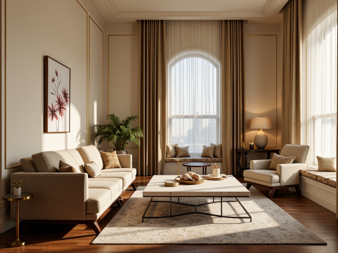 Prompt: Luxurious velvet sofa, tufted upholstery, curved wooden legs, soft golden lighting, rich walnut wood tone, plush area rugs, elegant marble coffee tables, ornate metal frames, comfortable oversized armchairs, sophisticated cream-colored walls, stylish floor lamps, subtle patterned fabrics, warm beige tones, refined minimalist decor, cozy reading nooks, inviting window seats, dramatic drapery, 1/1 composition, softbox lighting, realistic textures, ambient occlusion.