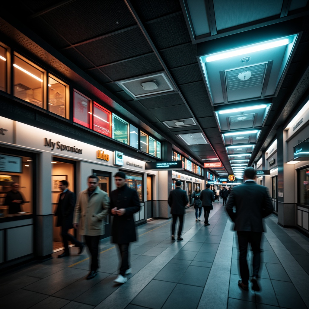 Prompt: Modern metro station, sleek architecture, atmospheric lighting, warm ambiance, LED strip lights, neon signs, urban feel, busy commuters, rush hour, dynamic movement, abstract patterns, futuristic vibe, stainless steel fixtures, glass ceilings, polished floors, subtle color temperatures, soft shadows, dramatic highlights, 3/4 composition, shallow depth of field, cinematic mood, realistic textures, ambient occlusion.