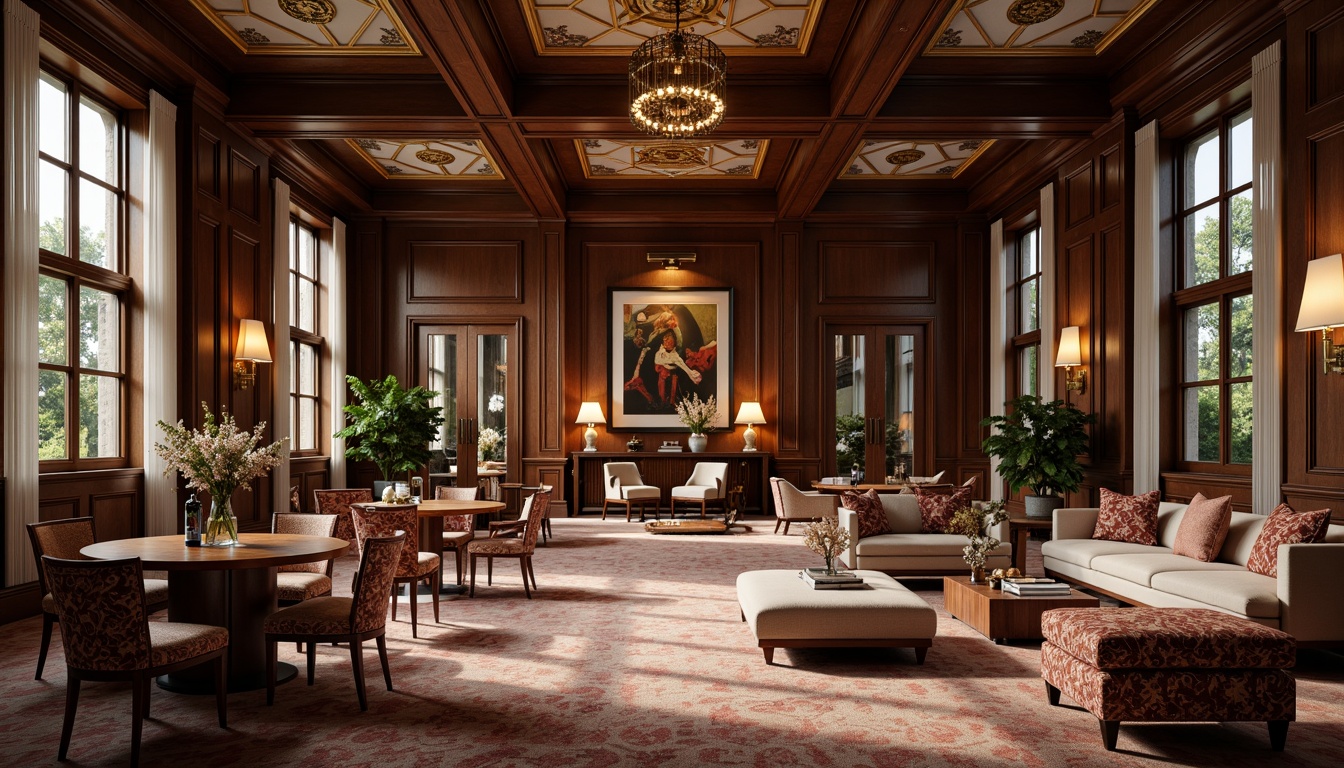 Prompt: Elegant interior design, luxurious fabrics, rich wood accents, metallic details, sophisticated color palette, refined textures, premium materials, high-quality finishes, durable construction, timeless aesthetic, subtle pattern play, ambient warm lighting, inviting atmosphere, comfortable seating areas, ornate decorative pieces, opulent furnishings, lavish decor.