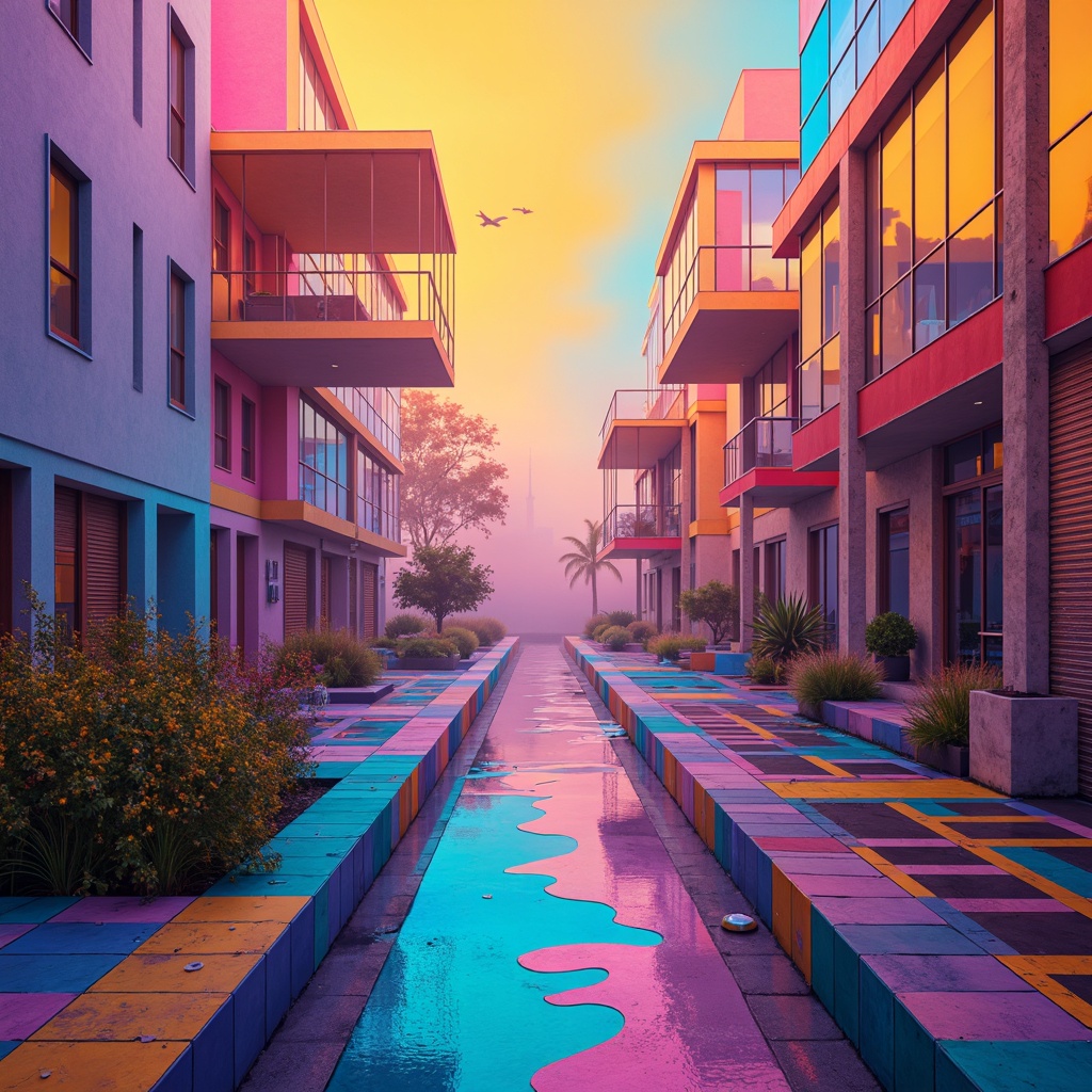 Prompt: Vibrant abstract art, eclectic color scheme, bold geometric shapes, pastel hues, neon accents, metallic finishes, iridescent sheen, gradient transitions, warm golden lighting, atmospheric mist, shallow depth of field, 1/1 composition, flat lay design, minimalist aesthetic, modern art movement, expressive brushstrokes, dynamic textures, futuristic ambiance.