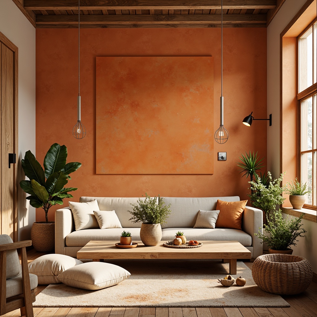 Prompt: Vibrant orange tones, warm beige accents, rich terracotta shades, creamy whites, deep charcoal grays, natural wood textures, earthy ceramic elements, organic patterns, botanical illustrations, whimsical typography, rustic metal details, cozy ambient lighting, shallow depth of field, 1/2 composition, realistic renderings, subtle gradient effects.