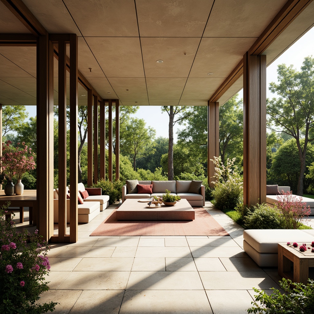 Prompt: Spacious sunroom, floor-to-ceiling windows, sliding glass doors, natural stone flooring, wooden accents, minimalist decor, lush greenery, blooming flowers, warm sunny day, soft diffused lighting, shallow depth of field, 3/4 composition, panoramic view, realistic textures, ambient occlusion, modern architecture, sleek lines, organic shapes, eco-friendly materials, sustainable design, comfortable seating areas, plush cushions, vibrant colorful textiles.