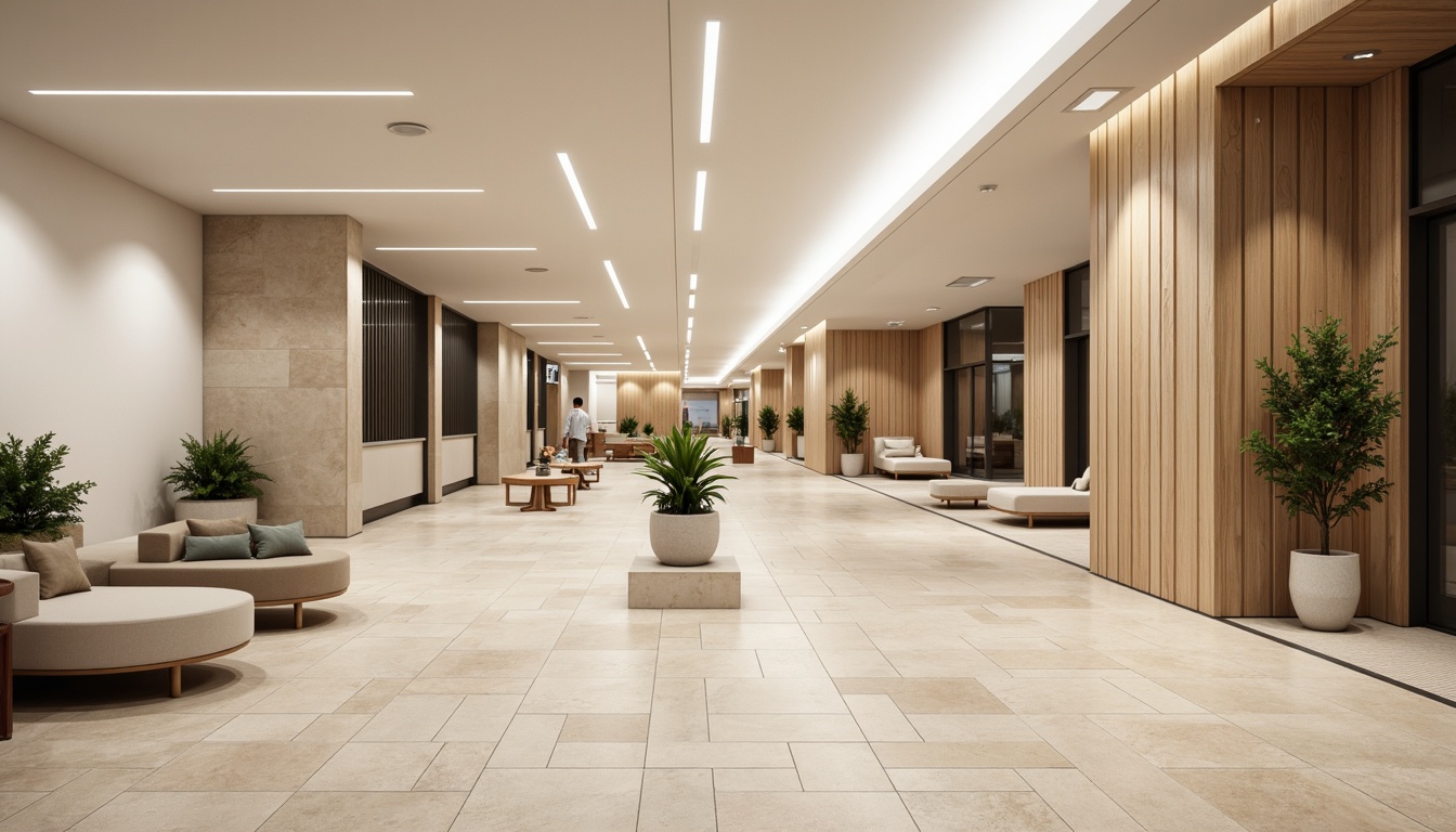 Prompt: Monochromatic bank interior, neutral beige tones, subtle wood accents, sleek metal fixtures, minimalist decorative elements, natural stone flooring, crisp white walls, sparse greenery, modern LED lighting, shallow depth of field, 1/1 composition, realistic textures, ambient occlusion.