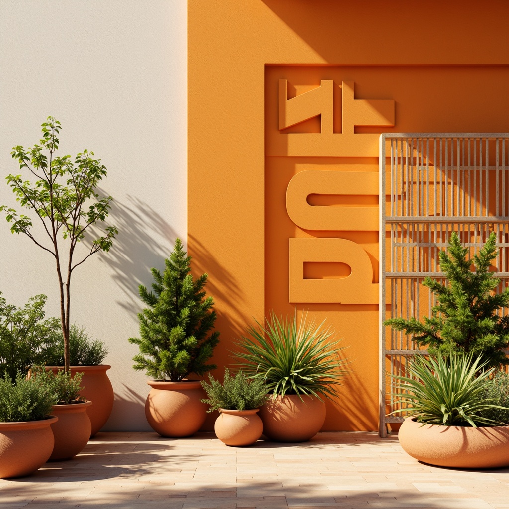 Prompt: Vibrant orange accents, warm beige background, creamy whites, rich wood tones, natural textures, earthy terracotta pots, lush greenery, playful geometric patterns, bold modern typography, contrasting deep blues, energetic yellow highlights, soft warm lighting, shallow depth of field, 1/1 composition, realistic renderings, ambient occlusion.