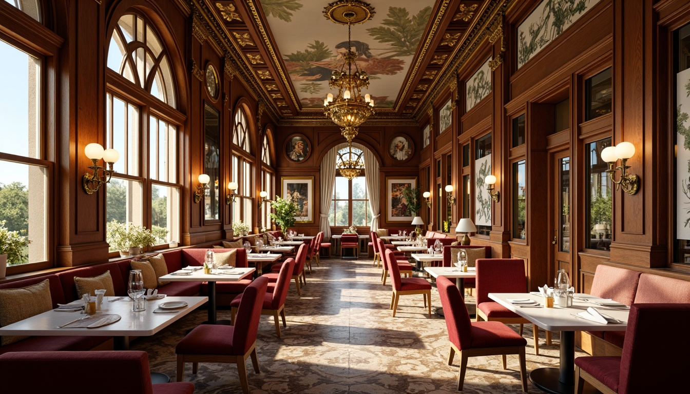 Prompt: Ornate breakfast nook, golden chandeliers, warm soft lighting, lavish furnishings, intricate carvings, ornamental mirrors, rich velvet fabrics, luxurious marble countertops, elegant wooden cabinets, grandiose ceiling murals, morning sunlight, gentle warm glow, subtle shadows, 1/1 composition, realistic reflections, ambient occlusion.