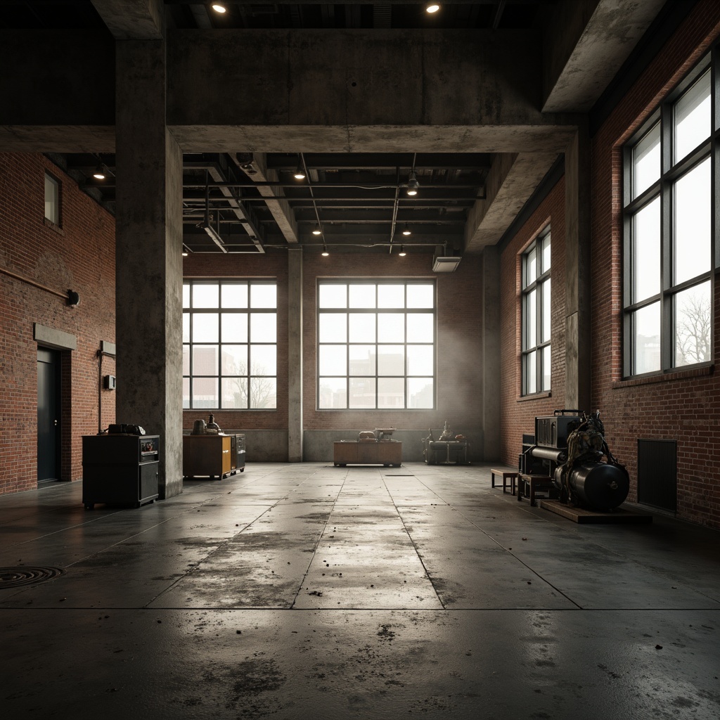 Prompt: Industrial factory setting, minimalistic architecture, exposed brick walls, concrete floors, steel beams, large windows, natural light pouring in, industrial equipment, metal machinery, urban cityscape view, foggy morning atmosphere, soft warm lighting, shallow depth of field, 3/4 composition, panoramic view, realistic textures, ambient occlusion.