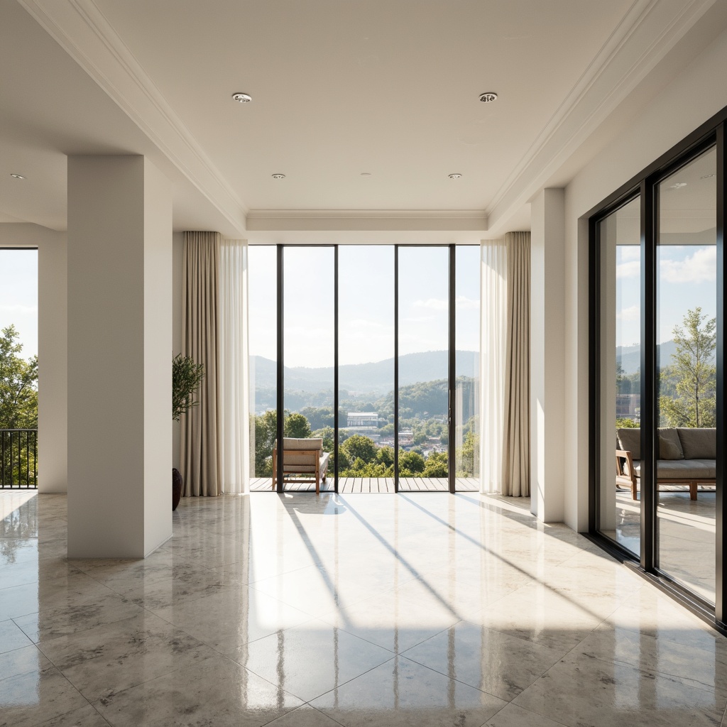 Prompt: Expansive open-plan living room, floor-to-ceiling windows, sliding glass doors, minimal obstructions, reflective surfaces, polished marble floors, crisp white walls, airy atmosphere, abundant natural light, soft warm glow, morning sunlight, afternoon shadows, subtle gradient effects, 1/1 composition, symmetrical framing, realistic textures, ambient occlusion.