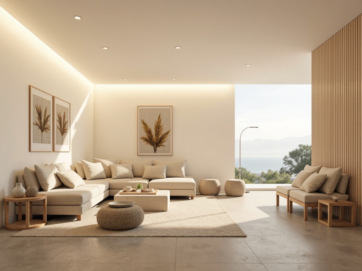 Prompt: Simple modern interior, clean lines, minimal ornamentation, soft warm glow, recessed lighting, hidden light sources, subtle shadows, creamy white walls, polished concrete floors, sleek metal fixtures, Nordic-inspired furniture, airy open spaces, natural textiles, organic shapes, warm beige tones, gentle ambient lighting, 1/1 composition, soft focus, realistic reflections.