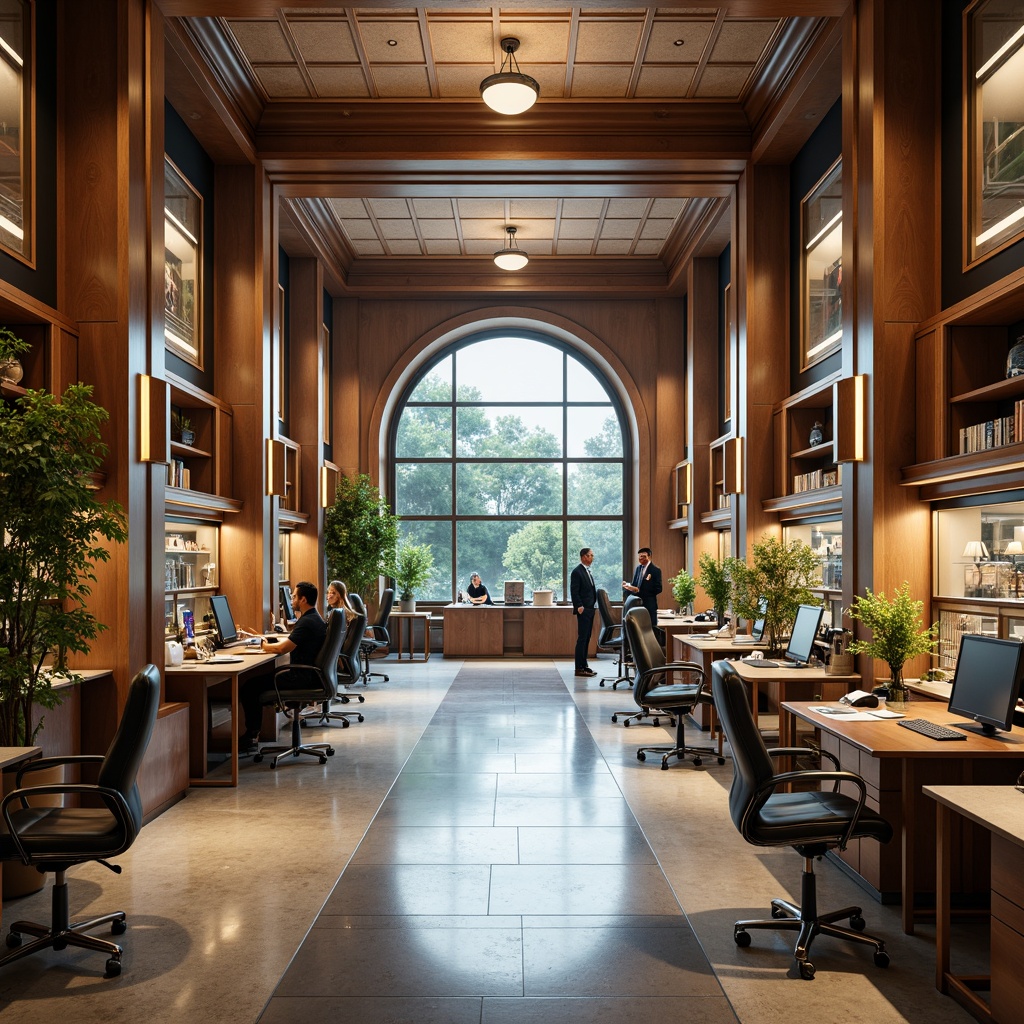 Prompt: Elegant laboratory, neoclassical columns, ornate archways, rich wood tones, luxurious leather upholstery, metallic accents, sleek workstations, ergonomic chairs, futuristic equipment, glass partitions, polished stone floors, sophisticated lighting fixtures, soft warm glow, shallow depth of field, 3/4 composition, panoramic view, realistic textures, ambient occlusion.