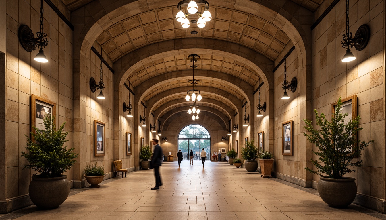 Prompt: Rustic metro station, distressed stone walls, ornate ironwork, vintage chandeliers, warm soft lighting, curved archways, classic French country style, elegant wooden accents, natural limestone flooring, intricate moldings, cream-colored ceramic tiles, decorative cornices, grand vaulted ceilings, subtle LED lighting, ambient occlusion, shallow depth of field, 1/1 composition, realistic textures, romantic atmosphere.