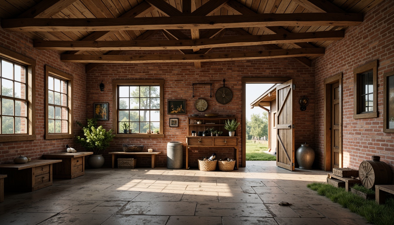 Prompt: Rustic farmhouse, reclaimed wood accents, industrial metal beams, exposed brick walls, vintage farm tools, natural stone flooring, distressed wooden crates, earthy color palette, warm ambient lighting, soft focus, shallow depth of field, 1/1 composition, cinematic view, realistic textures, ambient occlusion.