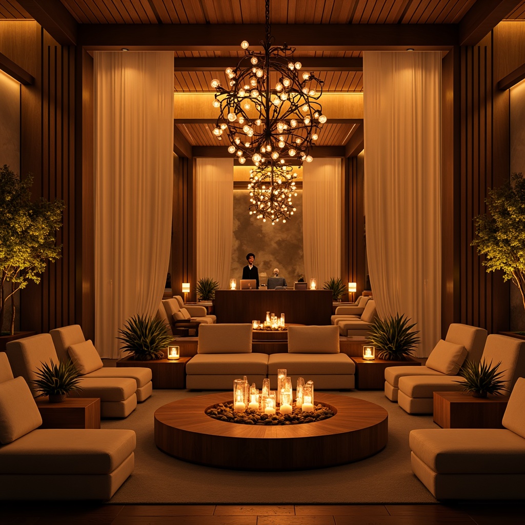 Prompt: Warm ambient lighting, soft glowing orbs, delicate string lights, cozy candle flames, warm beige tones, rich wood textures, comfortable seating areas, intimate conversation nooks, subtle color temperature transitions, gentle fading effects, layered lighting compositions, dramatic spotlights, sophisticated dimming systems, luxurious fabric draping, refined metal accents, elegant chandelier centerpieces, serene atmospheric mood, natural daylight filtering, relaxed warm glow, 1/1 composition, shallow depth of field, realistic light scattering.