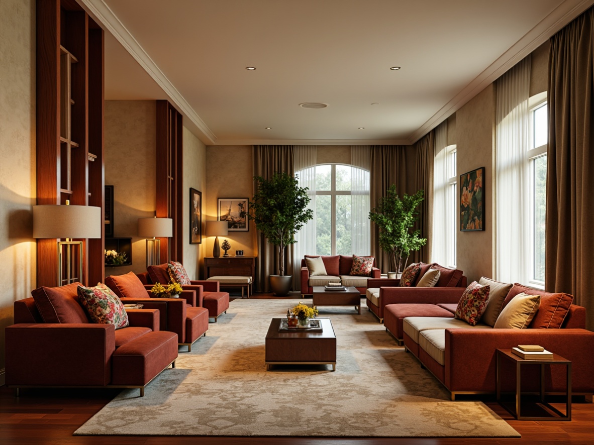 Prompt: Luxurious living room, plush sofas, velvet armchairs, reclining seats, ergonomic designs, rich wood accents, metallic legs, soft cushions, vibrant throw pillows, elegant coffee tables, ambient floor lamps, warm beige walls, large windows, natural daylight, 1/1 composition, shallow depth of field, realistic textures.