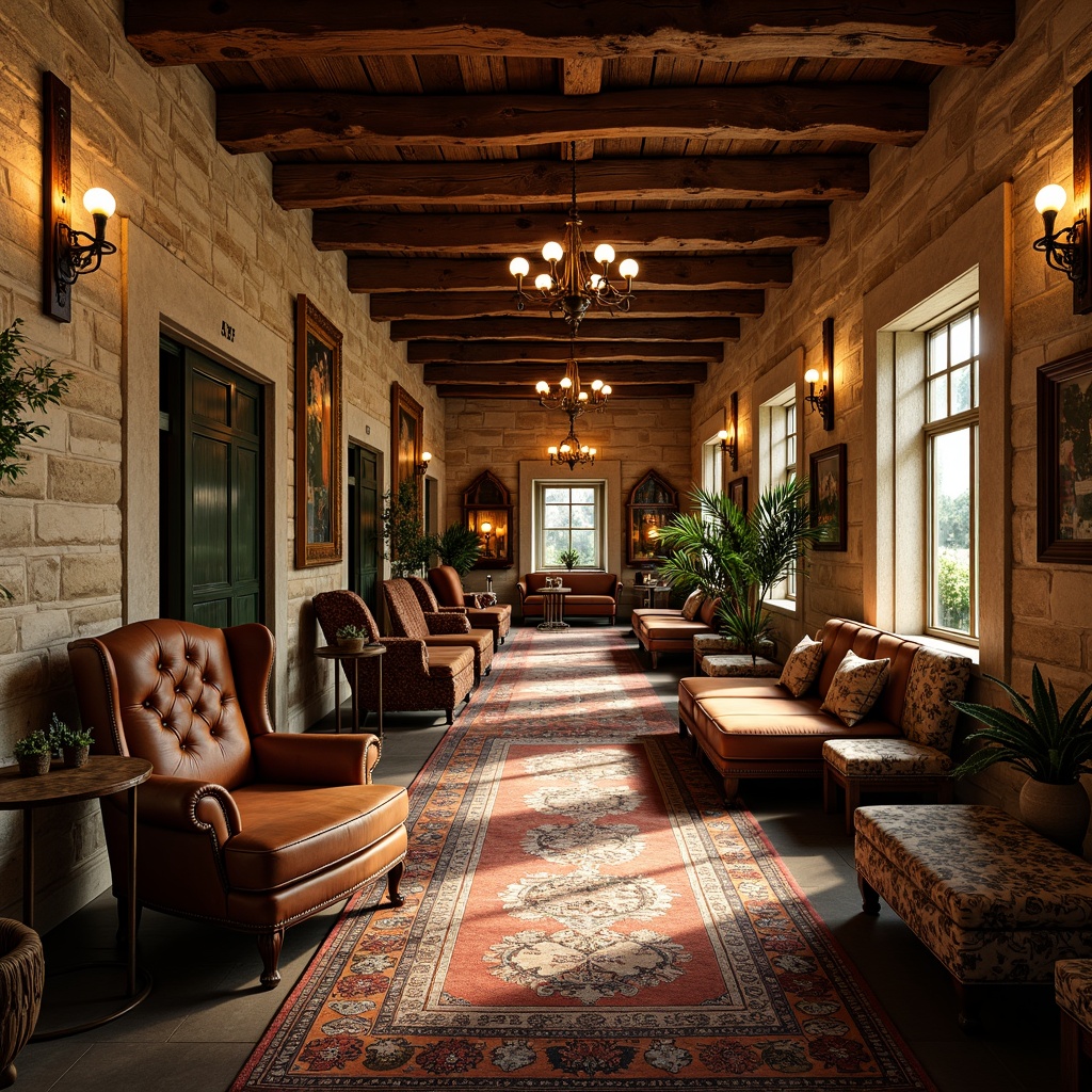 Prompt: Luxurious marketplace interior, ornate wooden beams, rustic stone walls, vintage decorative accents, distressed leather armchairs, tufted velvet sofas, antique bronze chandeliers, intricately carved wooden benches, richly patterned rugs, warm golden lighting, cozy atmospheric ambiance, soft focus blur, 1/2 composition, symmetrical framing, warm color palette, realistic textures.