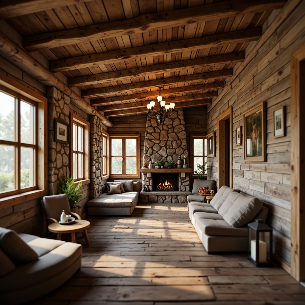 Prompt: Rustic wooden beams, natural wood grain, earthy tones, exposed ceiling design, warm cozy atmosphere, traditional country style, distressed wood texture, vintage decorative elements, lantern-style lighting, earthy color palette, nature-inspired accents, organic shapes, rough-hewn wood planks, cabin-like ambiance, soft warm glow, shallow depth of field, 1/1 composition, realistic textures, ambient occlusion.