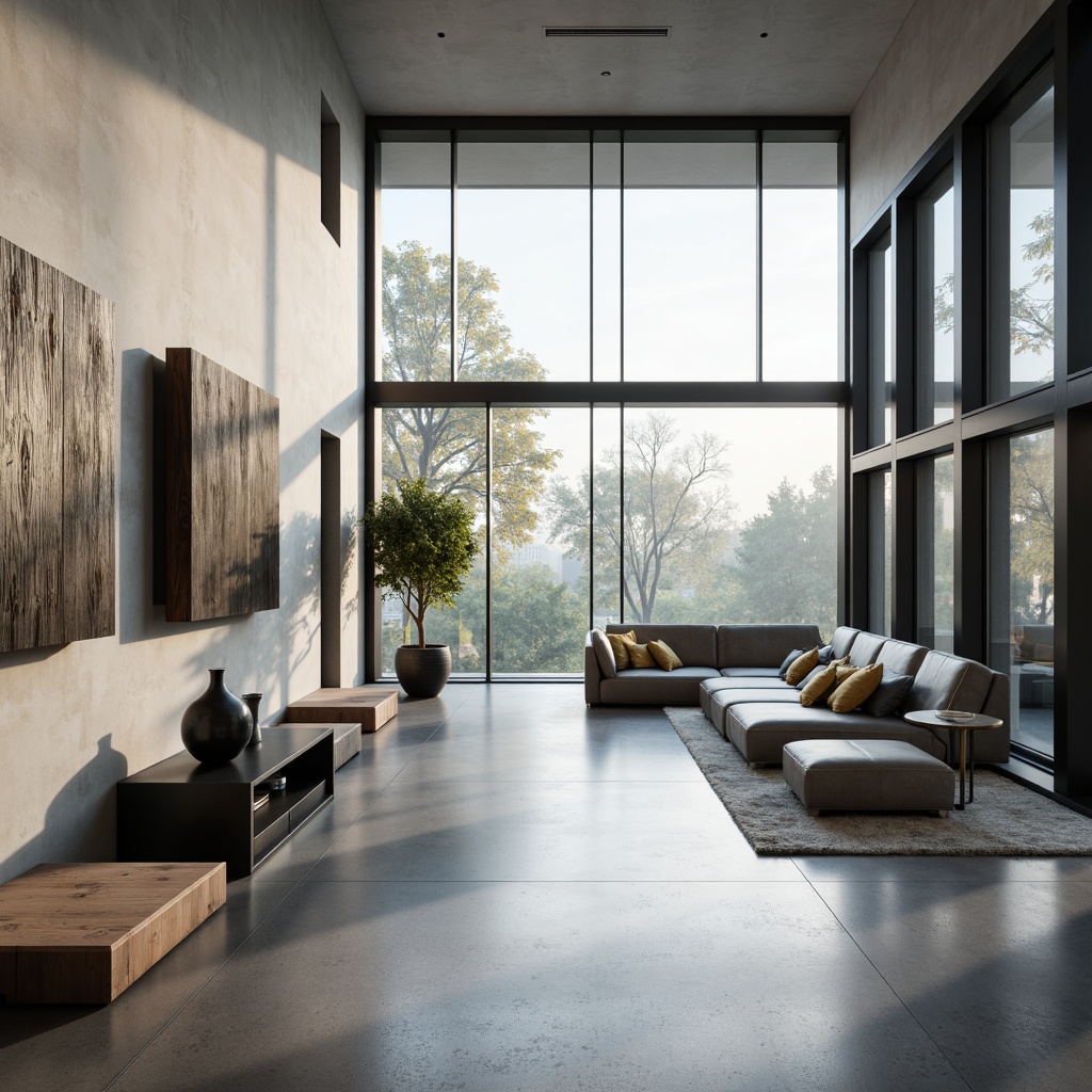 Prompt: Minimalist architecture, sleek lines, monochromatic color scheme, polished concrete floors, floor-to-ceiling windows, natural light pouring in, modern furniture pieces, geometric shapes, subtle textures, soft ambient lighting, 1/1 composition, shallow depth of field, realistic renderings, atmospheric perspective.