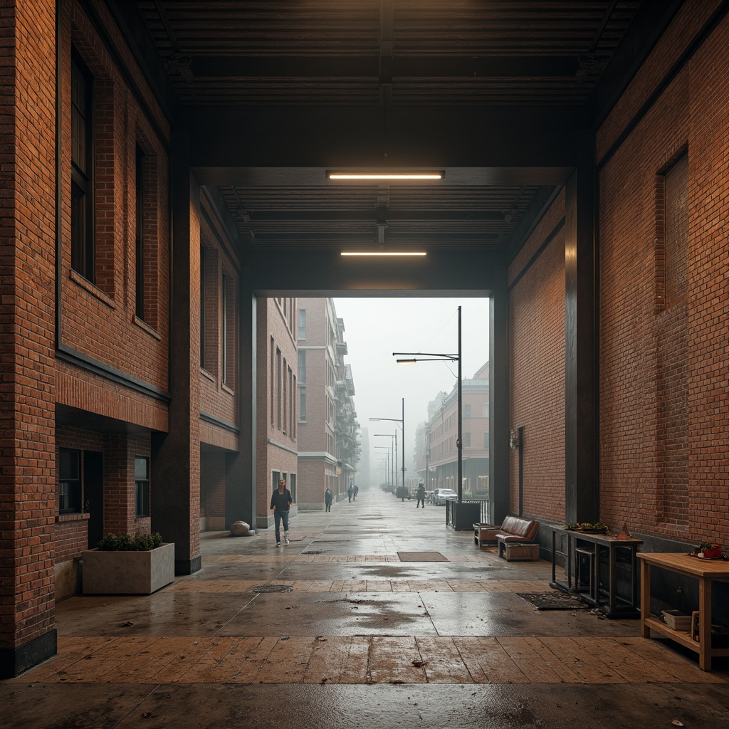 Prompt: Rustic industrial warehouse, exposed brick walls, metallic beams, reclaimed wood floors, distressed concrete surfaces, urban cityscape, foggy morning atmosphere, soft warm lighting, shallow depth of field, 1/1 composition, realistic textures, ambient occlusion.