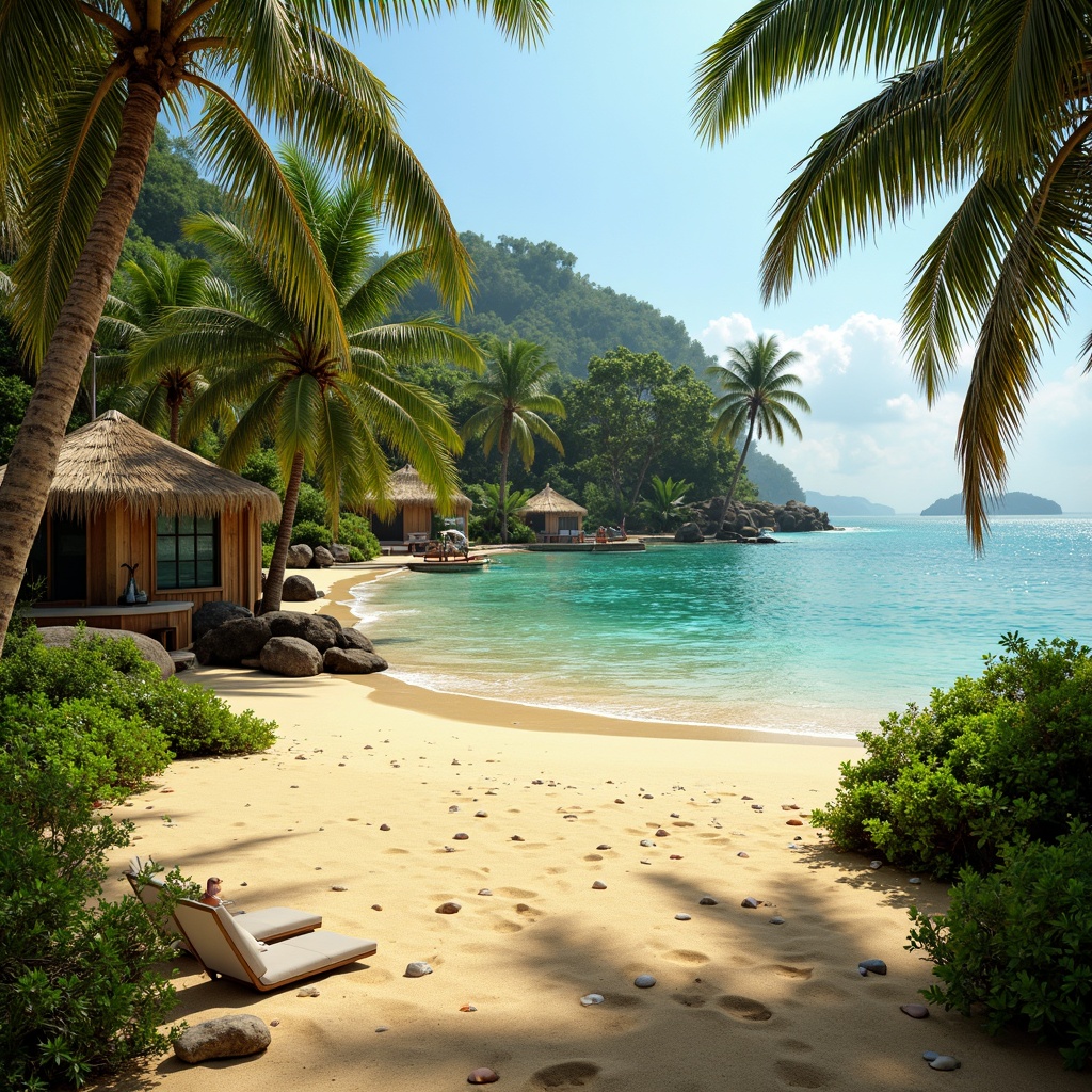 Prompt: Vibrant tropical island, turquoise ocean waves, coral reefs, sunny yellow beaches, lush green palm trees, exotic floral patterns, warm sandy dunes, pastel-colored beach huts, rustic wooden textures, natural woven fibers, creamy seashell accents, soft misty mornings, warm golden lighting, shallow depth of field, 1/2 composition, cinematic color grading, realistic reflections, ambient occlusion.