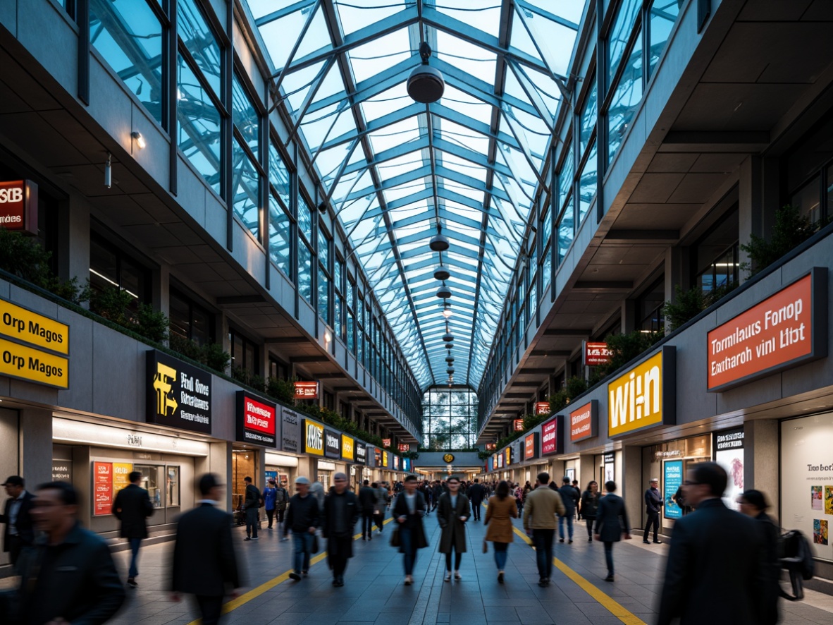 Prompt: Busy train station, modern architecture, sleek glass roofs, stainless steel beams, vibrant LED signage, clear navigation systems, electronic departure boards, directional arrows, bold font typography, bright color schemes, high-contrast visuals, ample natural light, urban cityscape, rush hour atmosphere, dynamic motion blur, shallow depth of field, 1/1 composition, realistic reflections, ambient occlusion.