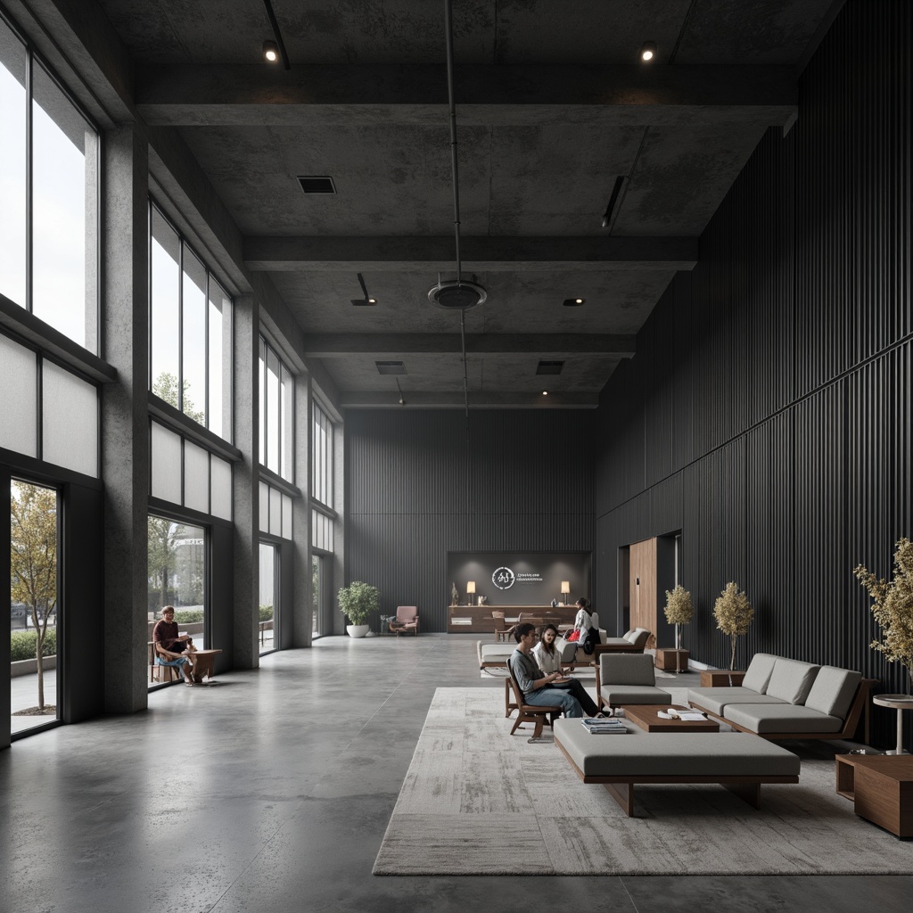 Prompt: Monochromatic bank interior, textured walls, minimal ornamentation, sleek lines, industrial chic, polished concrete floors, modernist furniture, neutral color palette, ambient soft lighting, shallow depth of field, 1/1 composition, realistic render, subtle shadows, atmospheric misting.