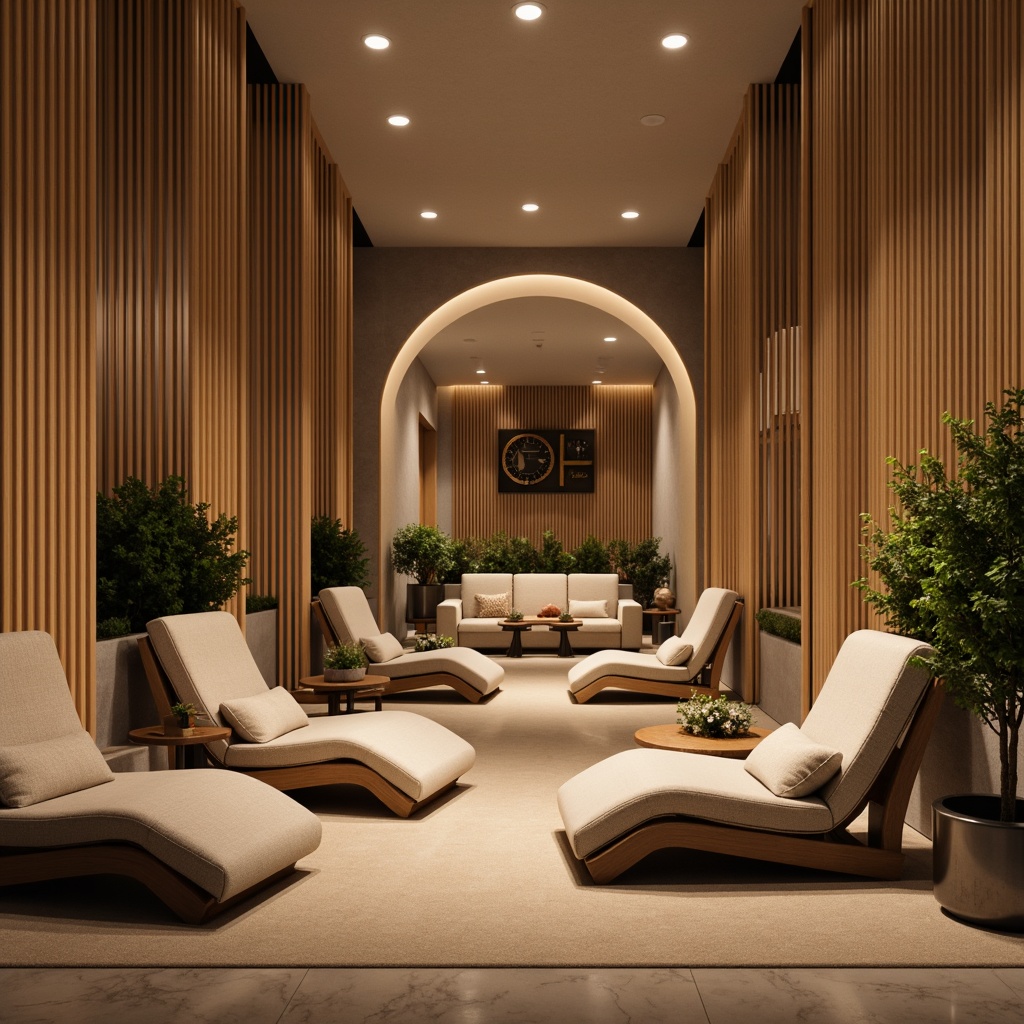 Prompt: Cozy lounge chairs, plush cushions, warm beige tones, natural wood accents, soft ambient lighting, intimate conversation pits, curved lines, minimalist decor, modern furniture pieces, luxurious textiles, metallic legs, ergonomic design, comfortable ottomans, refreshing greenery, decorative planters, tranquil atmosphere, shallow depth of field, 1/1 composition, realistic rendering.