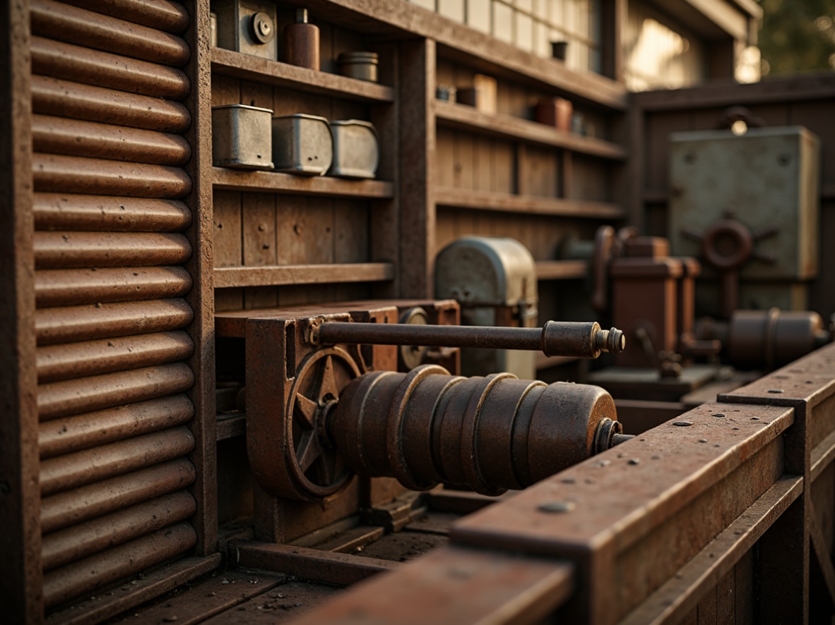 Prompt: Rustic corrugated iron, weathered metal surface, industrial aesthetic, distressed texture, earthy tones, rough geometric patterns, vintage machinery parts, old factory settings, nostalgic atmosphere, warm golden lighting, shallow depth of field, 1/1 composition, realistic reflections, ambient occlusion.