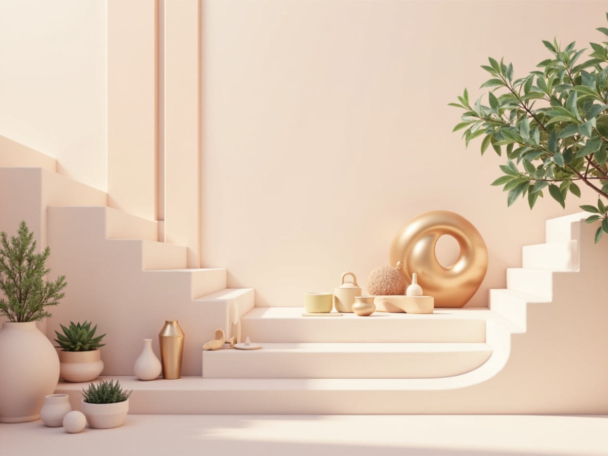 Prompt: Soft pastel hues, calming atmosphere, warm beige tones, creamy whites, gentle peach accents, soothing sage greens, muted lavender shades, subtle gold metallic details, elegant typography, minimal ornamentation, natural textures, effortless composition, shallow depth of field, 1/1 ratio, soft box lighting, realistic renderings.