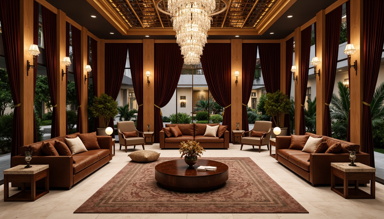 Prompt: Elegant luxury villa, sophisticated interior design, refined wood accents, plush velvet fabrics, metallic bronze details, lavish crystal chandeliers, intricate marble patterns, rich brown leather sofas, ornate gold fixtures, sumptuous silk drapes, warm ambient lighting, shallow depth of field, 1/1 composition, realistic textures, soft focus effect.