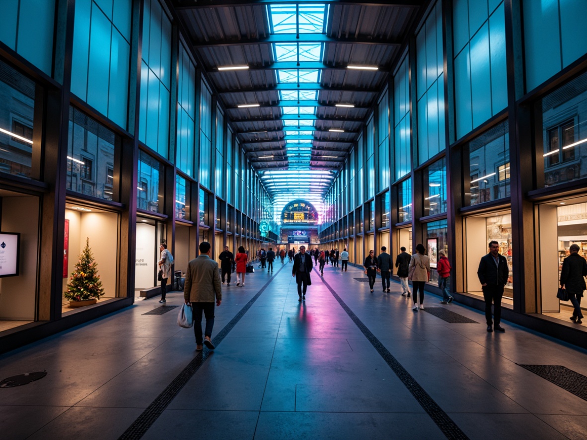 Prompt: \Vibrant metro station, modern architecture, sleek metal columns, glass ceilings, futuristic LED lighting, warm ambiance, soft shadows, gentle glow, urban atmosphere, bustling crowd, morning rush hour, evening commute, dynamic color changing lights, 3D visual effects, ambient soundscape, shallow depth of field, realistic textures, panoramic view.\