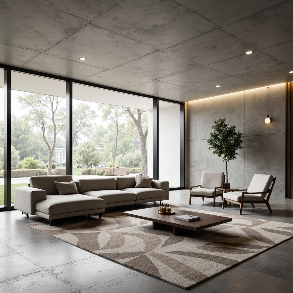 Prompt: Minimalist living room, sleek low-profile sofa, monochromatic color scheme, polished concrete floors, industrial-chic coffee table, geometric-patterned area rug, Scandinavian-inspired armchairs, floor-to-ceiling windows, natural light, soft warm ambiance, 1/1 composition, realistic textures, ambient occlusion.