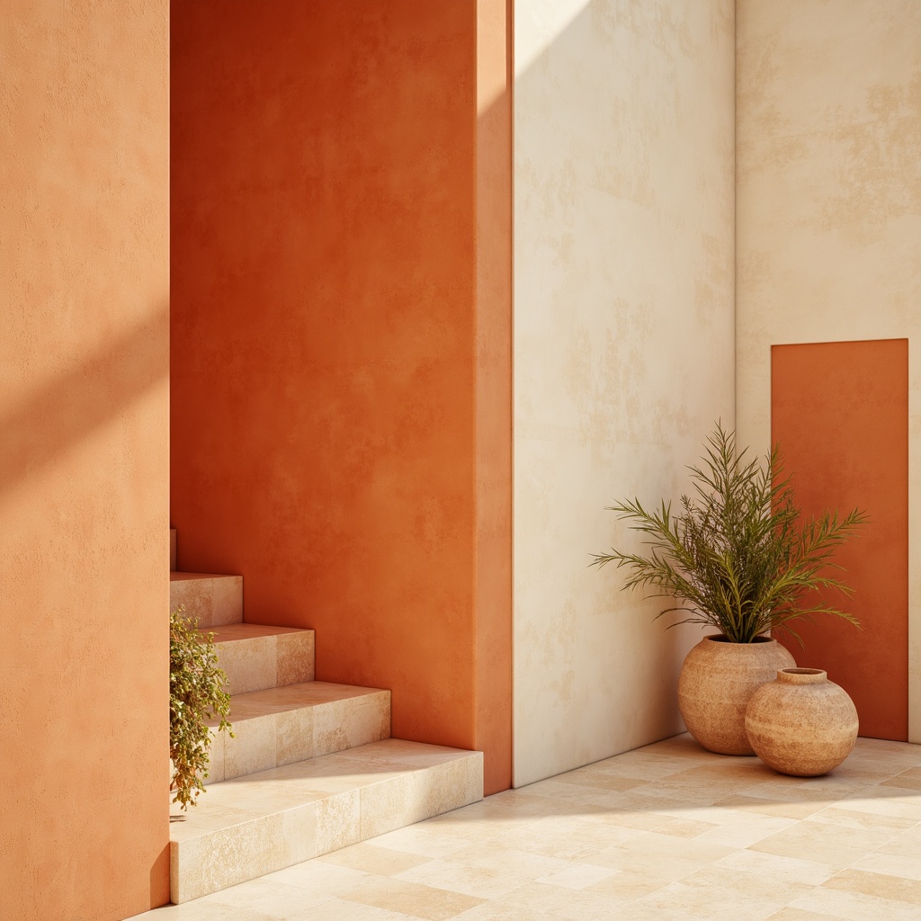 Prompt: Vibrant orange accents, warm beige backgrounds, rich terracotta tones, deep burnt orange shades, creamy whites, natural wood textures, earthy ceramic materials, geometric patterns, bold typography, modern minimalist design, ample negative space, soft warm lighting, shallow depth of field, 1/2 composition, realistic textures, ambient occlusion.