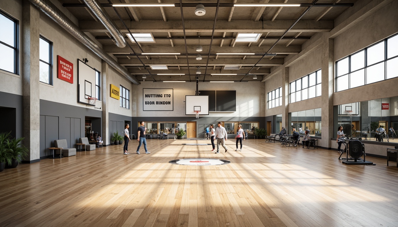 Prompt: Spacious gymnasium interior, high ceilings, natural light, polished wooden floors, sports equipment, basketball hoops, volleyball nets, exercise machines, free weights, mirrored walls, motivational quotes, modern industrial architecture, exposed ductwork, concrete columns, minimalist decor, ample ventilation, soft diffused lighting, shallow depth of field, 1/2 composition, realistic textures, ambient occlusion.Let me know if you'd like me to generate another one!