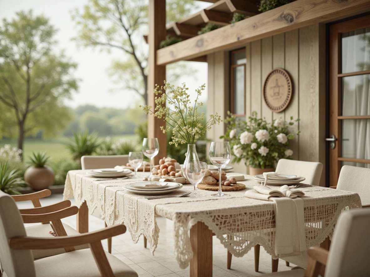 Prompt: Soft celadon hues, gentle warm beige, creamy whites, rich wood accents, natural stone textures, subtle linen patterns, delicate lace details, vintage distressed finishes, whimsical florals, airy outdoor settings, serene countryside landscapes, misty morning light, soft focus blur, 1/1 composition, intimate close-ups, realistic fabric simulations.